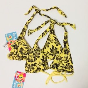 New 2 pc Yellow Floral Triangle Halter Bikinis Top